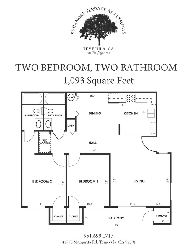 2 Bedroom 2 Bathroom 2070(Upstairs) floor plan